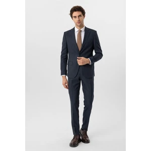Lacivert Slim Fit Desenli Mono Yaka 6 Drop Klasik Takım Elbise