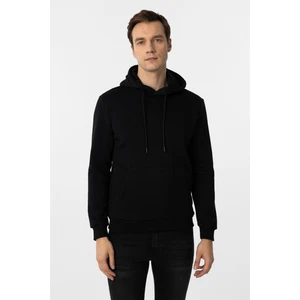 Siyah Regular Düz Kapüşonlu Yaka Sweatshirt