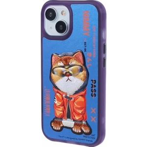 iPhone 15 Uyumlu 3D Gözlük Mont Kedi Detaylı Nakış İşlemeli Kabartmalı Dazzle Kılıf