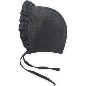 Bağlamalı Fırfırlı Müslim Bebek Şapka 0-2 Yaş Antrasit