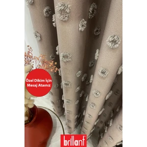 Fon Perde Vizon Pufy Brillant Püsküllü, Ponponlu, Saçaklı Fon Perde Sık Pileli Keten Pano Fon