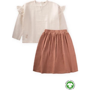 Çocuk Oversize Bohem Bluz Uzun Etekli Takım 2-8 Yaş Naturel