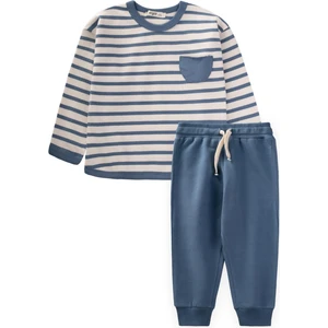 Çizgili Sweatshirt Takım 1-7 Yaş Indigo Mavi
