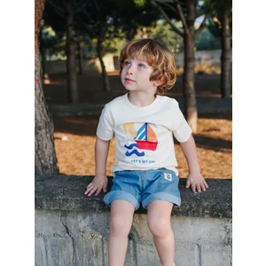 Baskılı Kot Kaprili T-Shırt Takım 1-5 Yaş Ekru