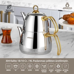 Aquamarine Special Gold Kulplu Indüksiyon Tabanlı Paslanmaz Çelik Çaydanlık