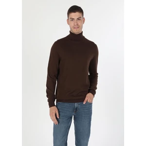 Slim Fit Balıkçı Yaka Jakarlı Erkek Camel Kazak