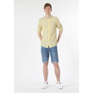 Regular Fit Shirt Neck  Erkek Sari Uzun Kol Gömlek