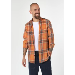 Regular Fit Shirt Neck Ekoseli Erkek Sari Uzun Kol Gömlek