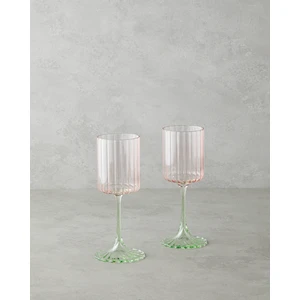 Glimmer Cam 2'li Kadeh 250 ml Pembe - Yeşil