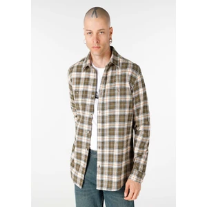 Regular Fit Shirt Neck Ekoseli Erkek Yeşil Uzun Kol Gömlek