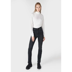 Flare Fit Yüksel Bel Ispanyol Paça Kadın Siyah Jean Pantolon