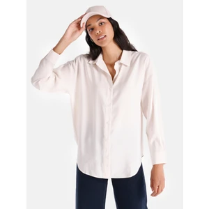 Regular Fit Shirt Neck Düz Kadın Ekru Uzun Kol Gömlek