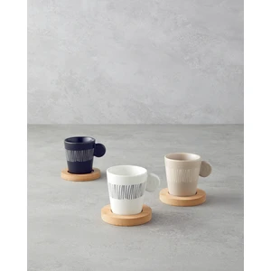 Bona Stoneware 6 Parça 3 Kişilik Kahve Fincan Takımı 70 ml Siyah-Beyaz-Bej
