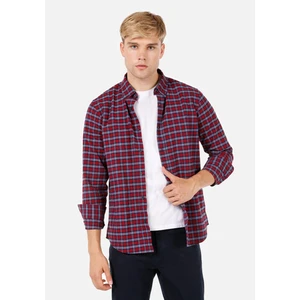 Regular Fit Shirt Neck Ekoseli Erkek Kirmizi Uzun Kol Gömlek