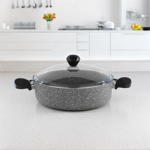 Cory Yanmaz Yapışmaz Basık Tencere - Gri / Siyah - 24 cm