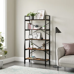 5 Raflı Metal Kitaplık - Sacramento Meşe - 180x34x90 cm