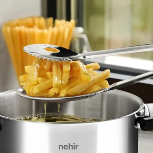 Nehir Sade Süzgeçli Kızartma Maşası - Gri - 30 cm