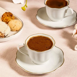 Nilüfer 12 Parça Kahve Fincan Takımı - Beyaz / Altın