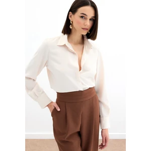 K24 266-2528 Bej Kadın Klasik Gömlek