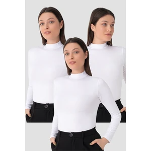 Kadın Beyaz Balıkçı Yaka Uzun Kollu Body 3 Adet