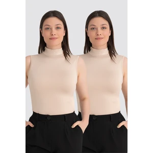 Kadın Ten 2'li Kolsuz Body Balıkçı Yaka