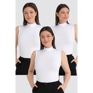 Kadın Beyaz Balıkçı Yaka Kolsuz Body 3'lü Paket