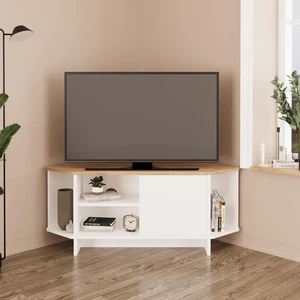 B1350 Teo Köşe Tv Sehpası Ünitesi – Ahşap Sepet & Beyaz | 48 Inç Uyumlu