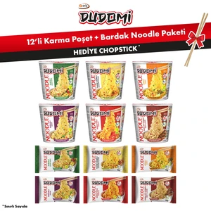 12’li Karma Poşet+Bardak Noodle Paketi + Bambu Chopstick Hediye!