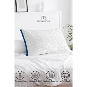 Teksnil Home | Fermuarlı Klimalı Yastık 900 Gram Kapitoneli Boncuk Silikon Yastık Mavi 50X70 cm