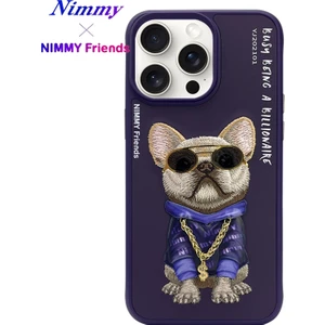 iPhone 15 Pro Uyumlu 3D Gözlük Zincir Mor Köpek Detaylı Nakış İşlemeli Kabartmalı Cool Glasses Kılıf