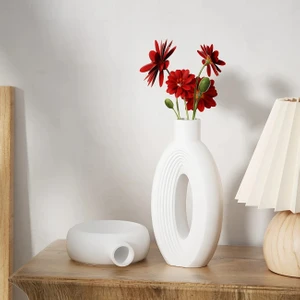 Roa El Yapımı Taş Tozu Dekoratif Vazo Seti 2’li – Beyaz / Iskandinav Stil