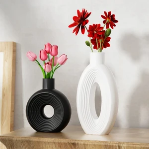 Roa El Yapımı Taş Tozu Dekoratif Vazo Seti 2’li – Beyaz / Iskandinav Stil