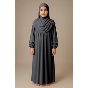 Kız Çocuk Tesettür Elbisesi Tek Parça Namaz Kıyafeti Tak Çıkar Başörtülü Pamuklu Lastikli Kolu
