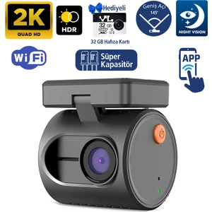 Mini 3 Gen2 2k 1296P Wifi 145° Geniş Açı Gece Görüşlü 32GB Hafıza Kartlı Akıllı Araç Kamerası