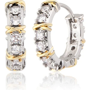 925 Gümüş Taş Işlemeli Gold Şeritli Küpe , Özel Model x Tiffany Çelik Küpe