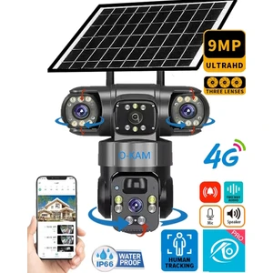 O-Kam 6060 9mp (3+3+3) Üç Kameralı Ultrahd 4g Güneş Enerjili Akıllı Güvenlik Kamerası