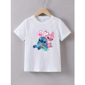 Maki Homekaliteli Penye Kız Çocuk Baskılı Gri Tshirt 5 6 7 8 9 10 11 12 13 14 Yaş Lilo Stitch 1