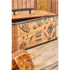 Kapaklı Ahşap Ekmeklik - Dekoratif Desenli Ekmek Saklama Kutusu - Lüx Büyük Ekmek Dolabı
