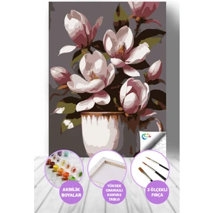 Çiçeklerin Sessizliği Sayılarla Boyama Seti, Hobi Seti, 40X50 Tablo, Fırça Boya, Numaralı Tuval