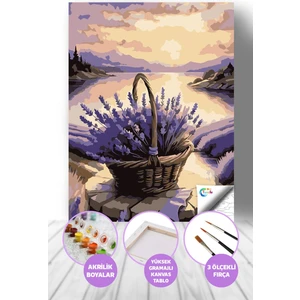 Lavanta Kıyısında Sayılarla Boyama Seti, Hobi Seti, 40X50 Tablo, Fırça Boya, Numaralı Tuval