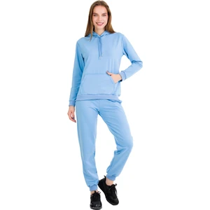 Uzun Kol 22056 Kapüşonlu ve Kanguru Cepli Mavi Renk Kadın Spor Eşofman Takımı