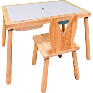 Joy Kids Toy Ahşap Duyusal Çocuk Aktivite Masası Oyun Masası Çocuk Çalışma Masası 1 Adet Tavşan Sandalye