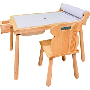 Joy Kids Toy Rulo Aparatlı Doğal Ahşap Duyusal Çocuk Aktivite Masası Oyun Masası 1 Adet Ayı Sandalye
