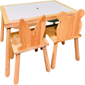 Joy Kids Toy Ahşap Duyusal Çocuk Aktivite Masası Oyun Masası 1 Adet Ayı + 1 Adet Tavşan Sandalye