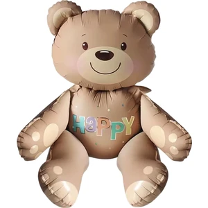 Patladı Gitti Happy Yazılı Oturan Ayı Folyo Balon 77X70 cm