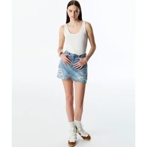 Eskitme Efektli Jean Şort Etek TS1250013070629