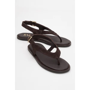 Belinda Kahverengi Süet Hakiki Deri Kadın Parmak Arası Sandalet