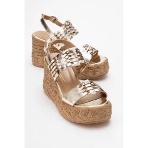 Olien Altın Cilt Hakiki Deri Kadın Dolgu Topuklu Sandalet