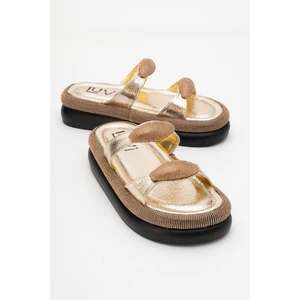 Fınery Altın Taşlı Tokalı Kadın Kalın Tabanlı Terlik