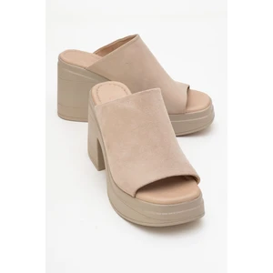 Nola Bej Süet Hakiki Deri Kadın Platform Topuklu Terlik